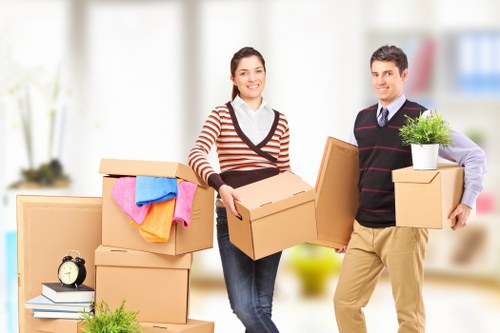 Packed boxes and furniture ready for transport in a North London home