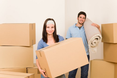 Office removals setup with desks and equipment prepared for transport